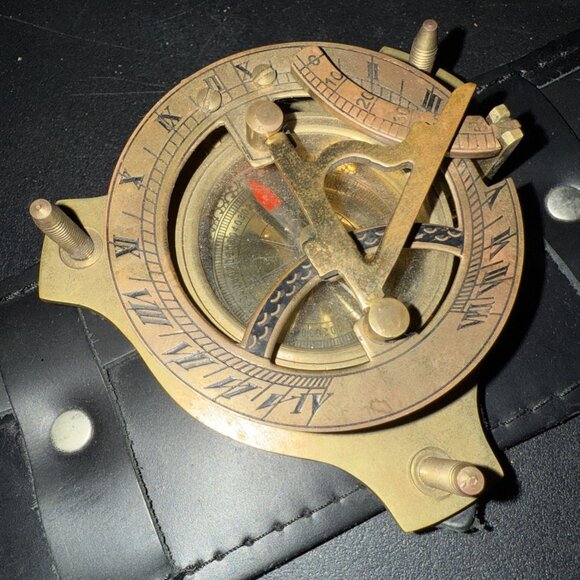 Sundial Wrist Watch Brass Compass & Leather Straps Nautical Steampunk Handmade - Picture 2 of 16